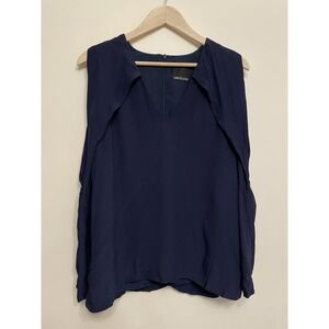 C/MEO Collective Cold‎ Shoulder Top Women Large Navy Blue Lined Blouse Anthro